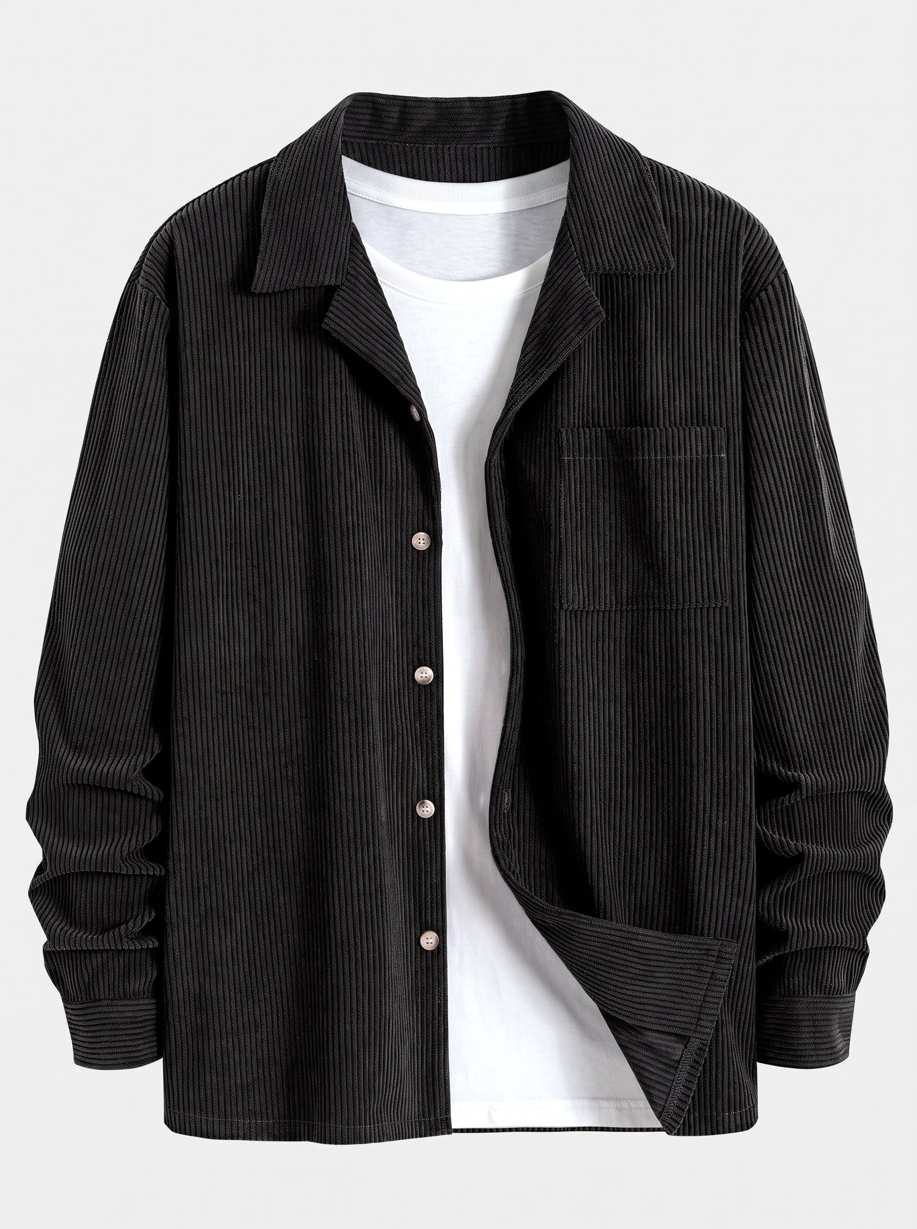 Ensemble homme en velours côtelé à col cubain – chemise à manches longues et pantalon droit pour un style décontracté par temps frais