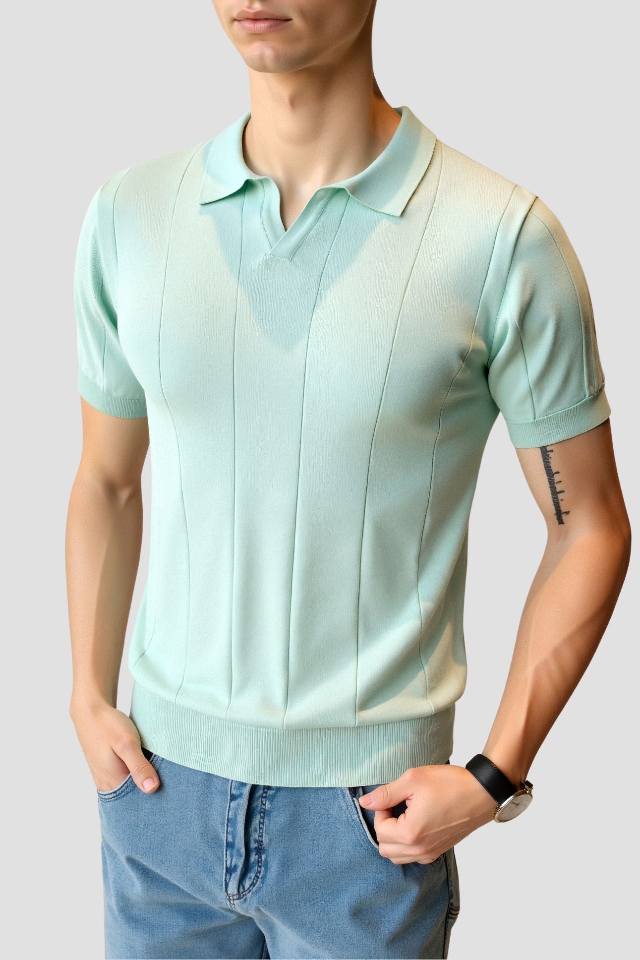 Men’s Fine Knit Polo Relaxed Smart Casual Summer Shirt