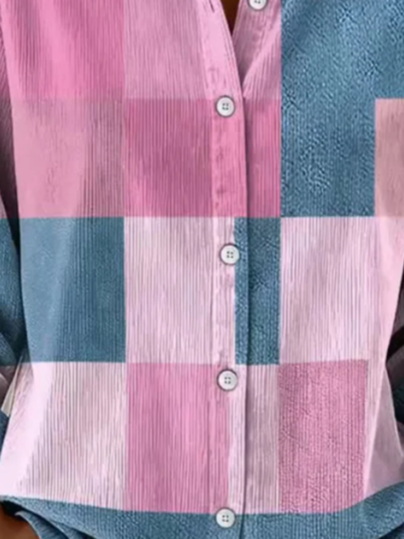 Cămașă lejeră pentru femei, cu imprimeu, nasturi, material texturat și guler clasic – bluză casual cu mâneci lungi, pentru purtare zilnică și ținute smart casual