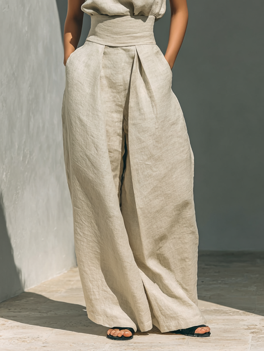 Set două piese pentru femei, pantaloni largi fără mâneci