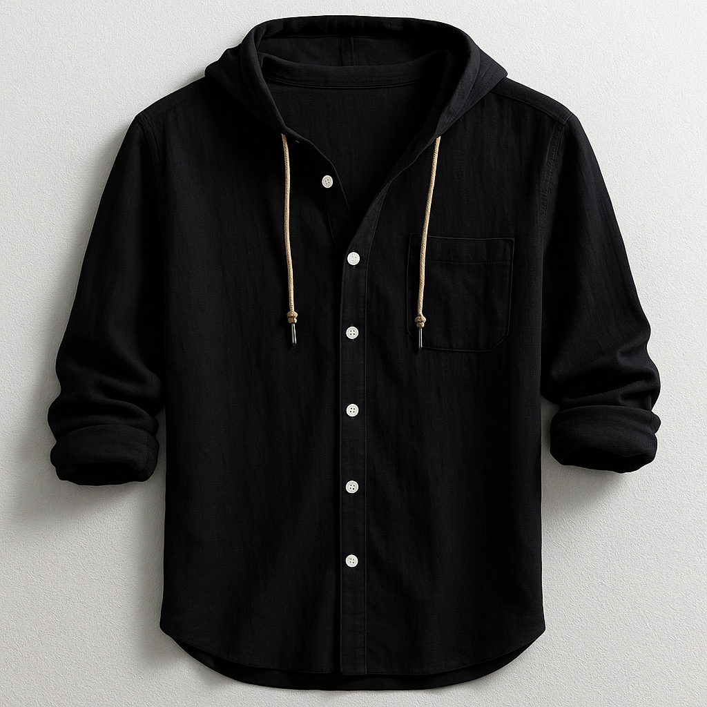 Męska koszula z kapturem na guziki, luźna, lekka, casualowa overshirt