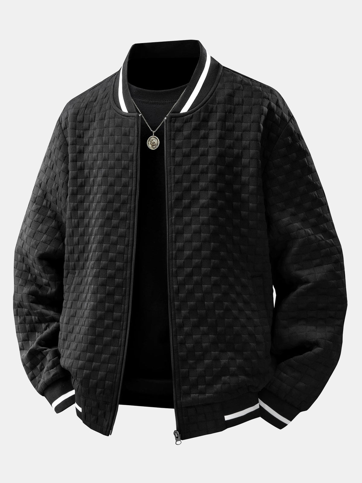 Ensemble blouson bomber jacquard texturé et jogger pour homme - survêtement zippé deux pièces, pour le streetwear décontracté et le quotidien