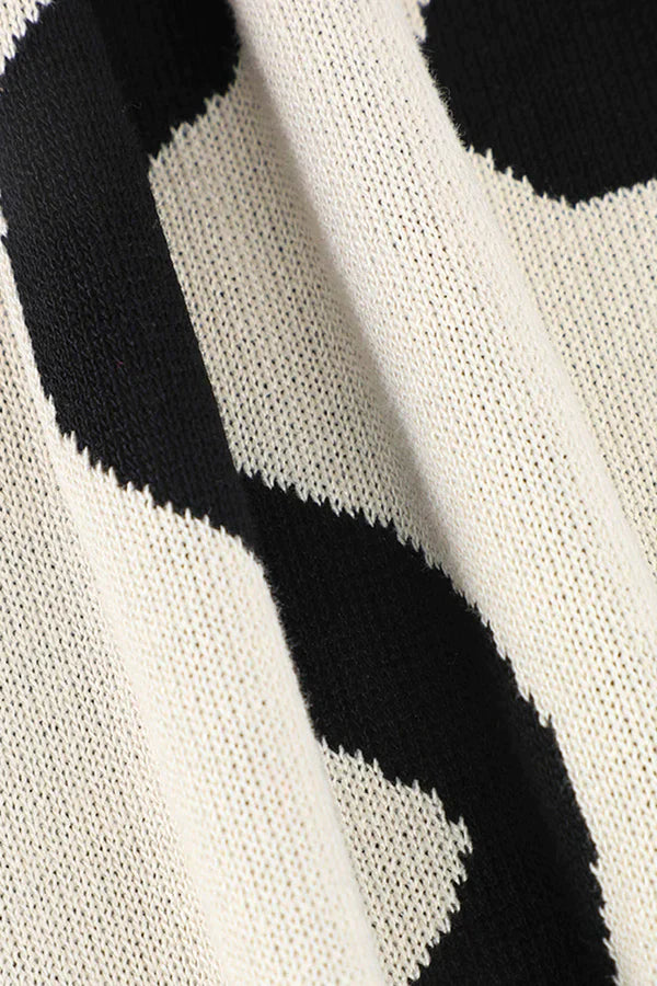 Vestido de Punto con Patrón de Olas Elegante para Mujer – Atuendo de Primavera Estiloso Tela Suave y Cómoda - Color Negro y Blanco - Diseño Femenino y Moderno