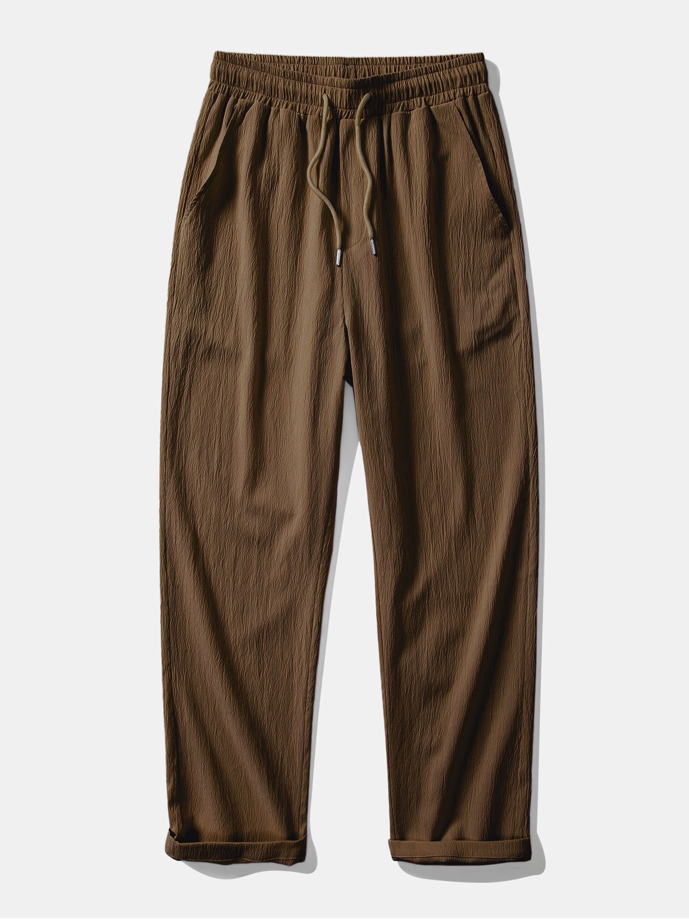 Men’s Textured Straight-Leg Trousers – Drawstring Casual Pants for Travel and Daily Wear