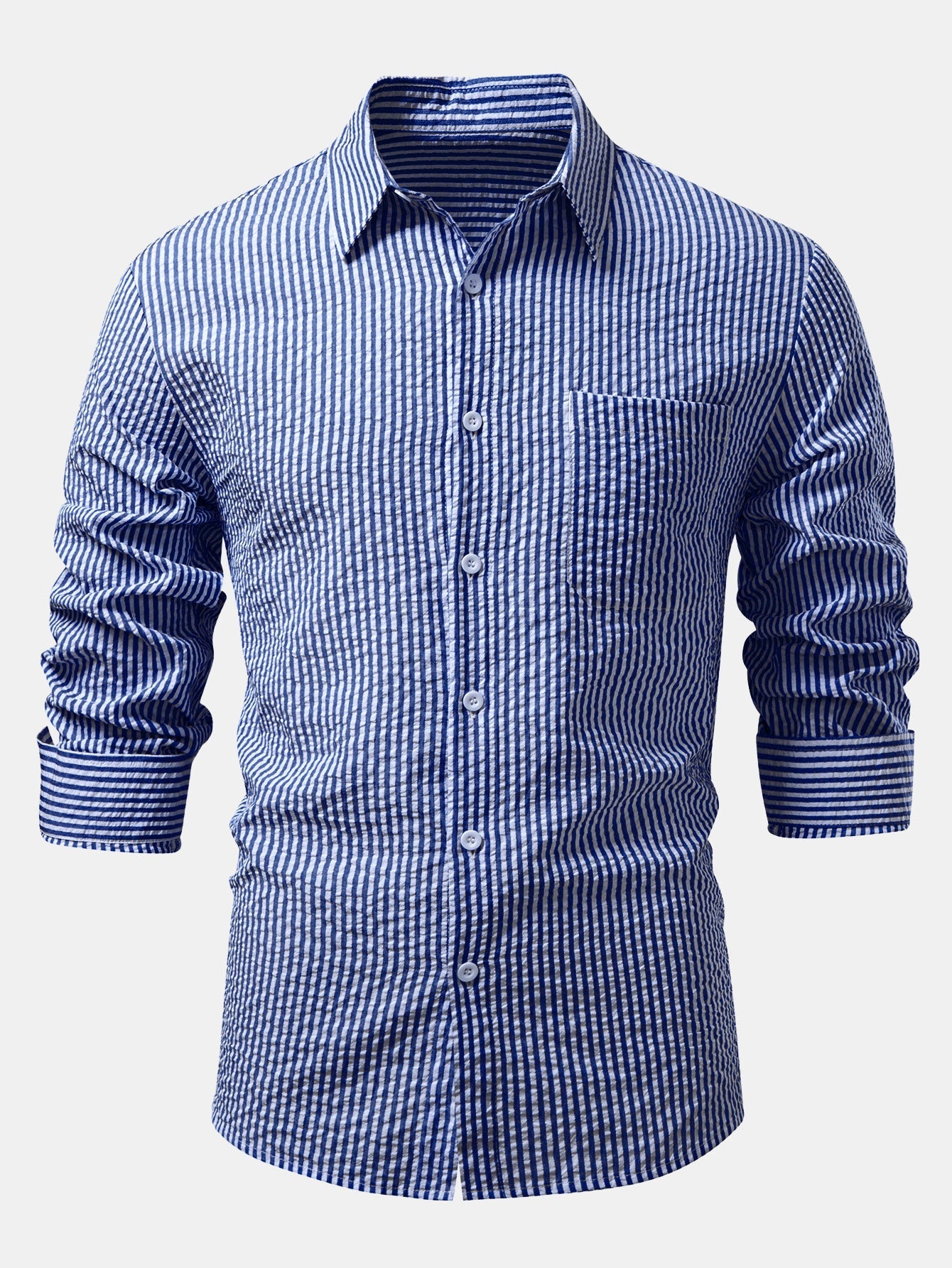 Chemise homme en seersucker à boutons – Coupe classique, style chic et décontracté pour les jours de travail et les week-ends