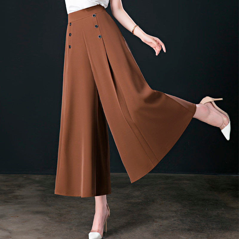 Women’s High Waisted Wide Leg Culottes with Front Pleats – Flowing Cropped Trousers for Workwear and Smart Casual Outfits