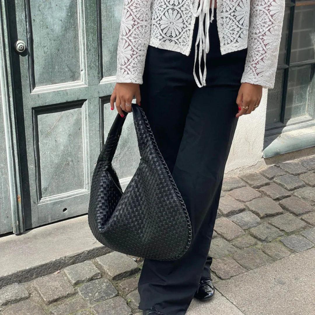 Women’s Woven Shoulder Bag Soft Vegan Leather Slouch Design