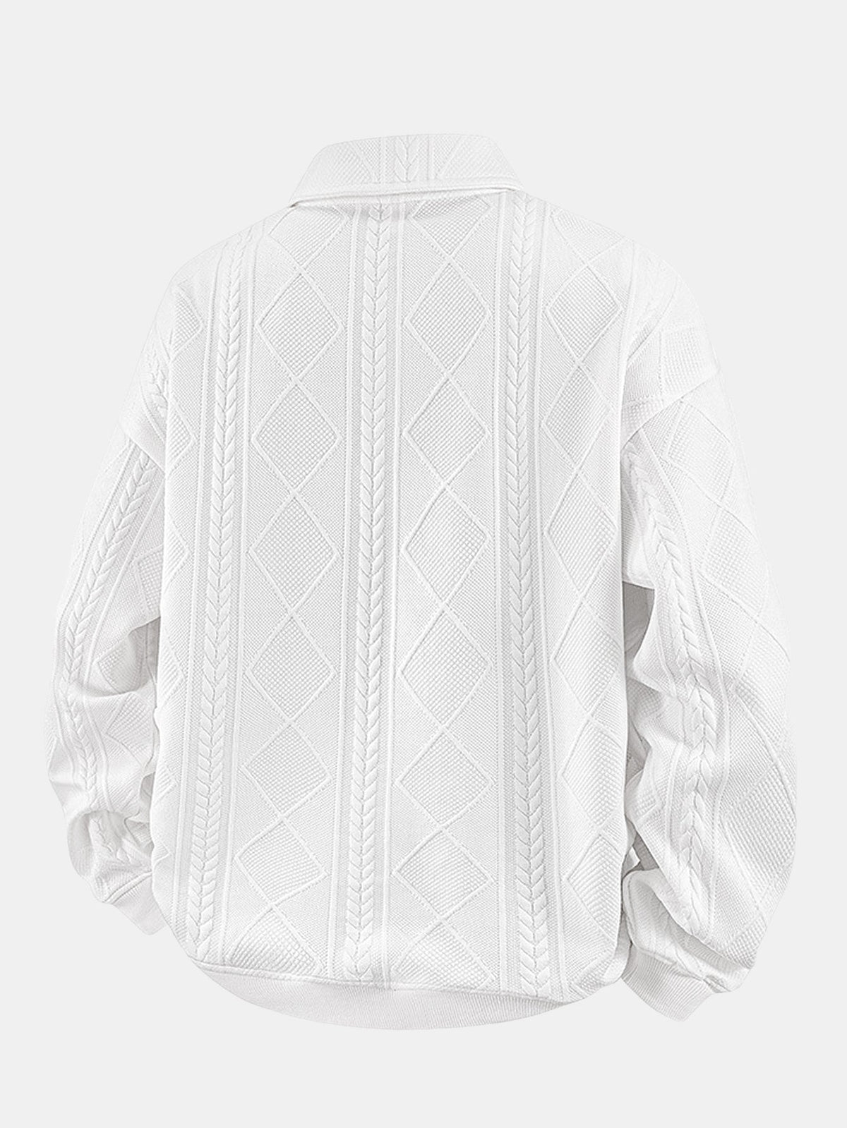 Bluză sport bărbătească cu guler polo și jacquard geometric cu model în romburi – Croială lejeră, model texturat cu mâneci lungi, smart casual, de purtat zi de zi