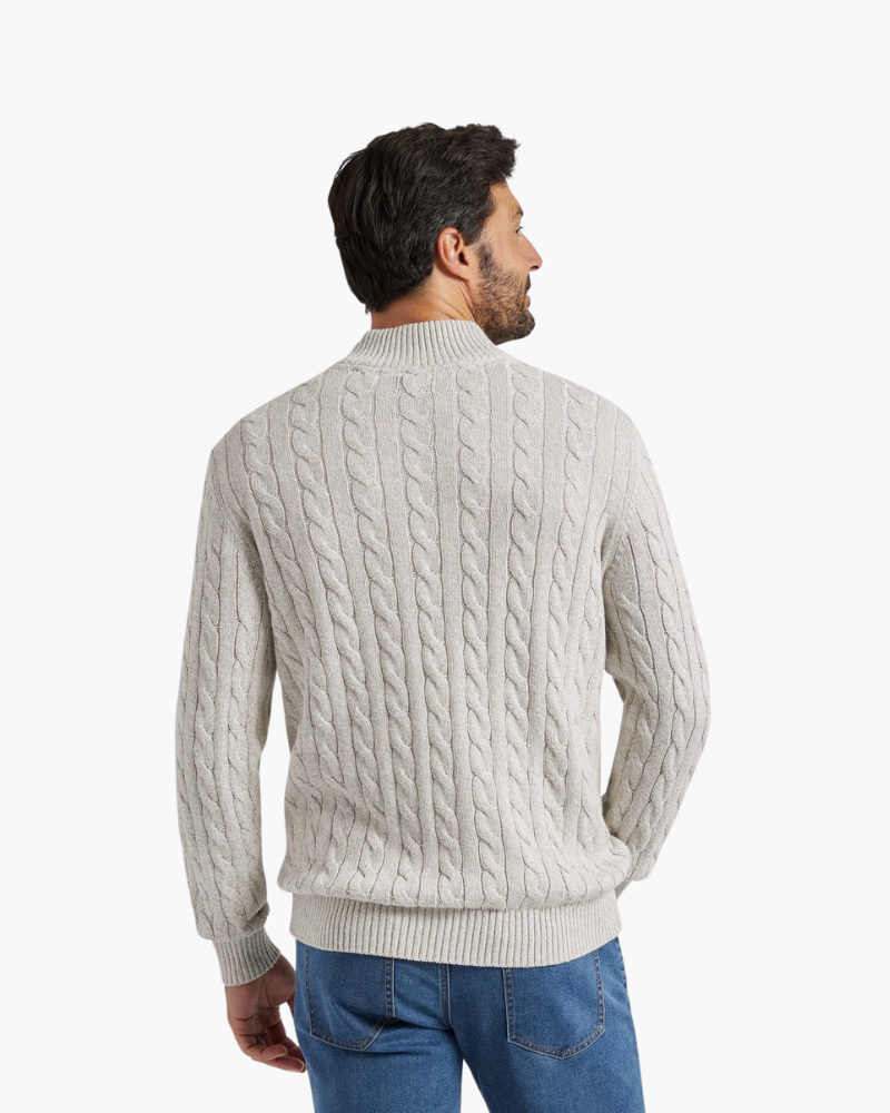 Maglione da uomo a mezza zip con trecce in cotone premium