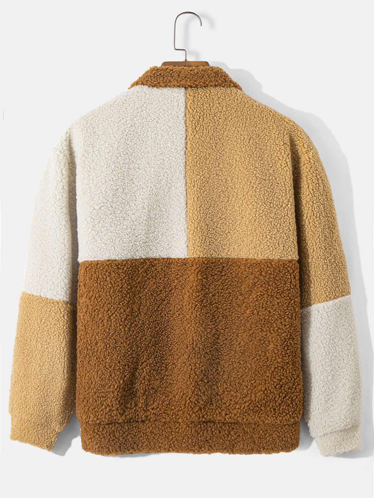 Veste en polaire teddy à blocs de couleur pour homme - Veste douce en polaire borg à fermeture zippée, avec col montant et coupe décontractée, pour l’automne et l’hiver
