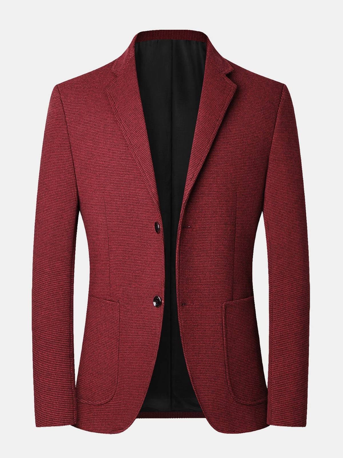 Men’s Fine Check Wool Look Blazer with Notched Lapels – Regular Fit Single-Breasted Jacket for Business and Smart Casual Wear