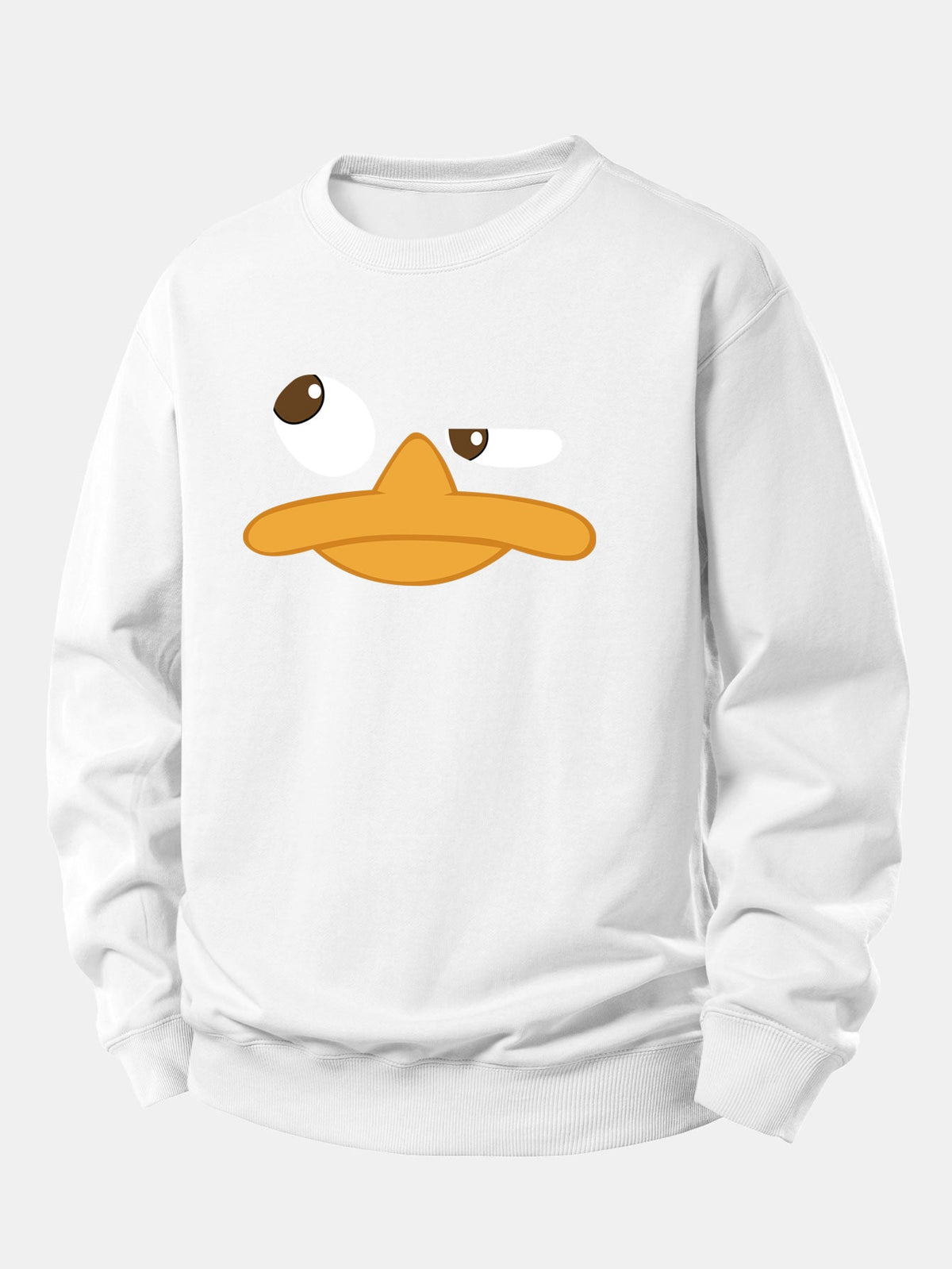 Sweatshirt masculino com estampa gráfica de pato de desenho animado – Corte descontraído, mistura de algodão, gola redonda, estilo casual urbano