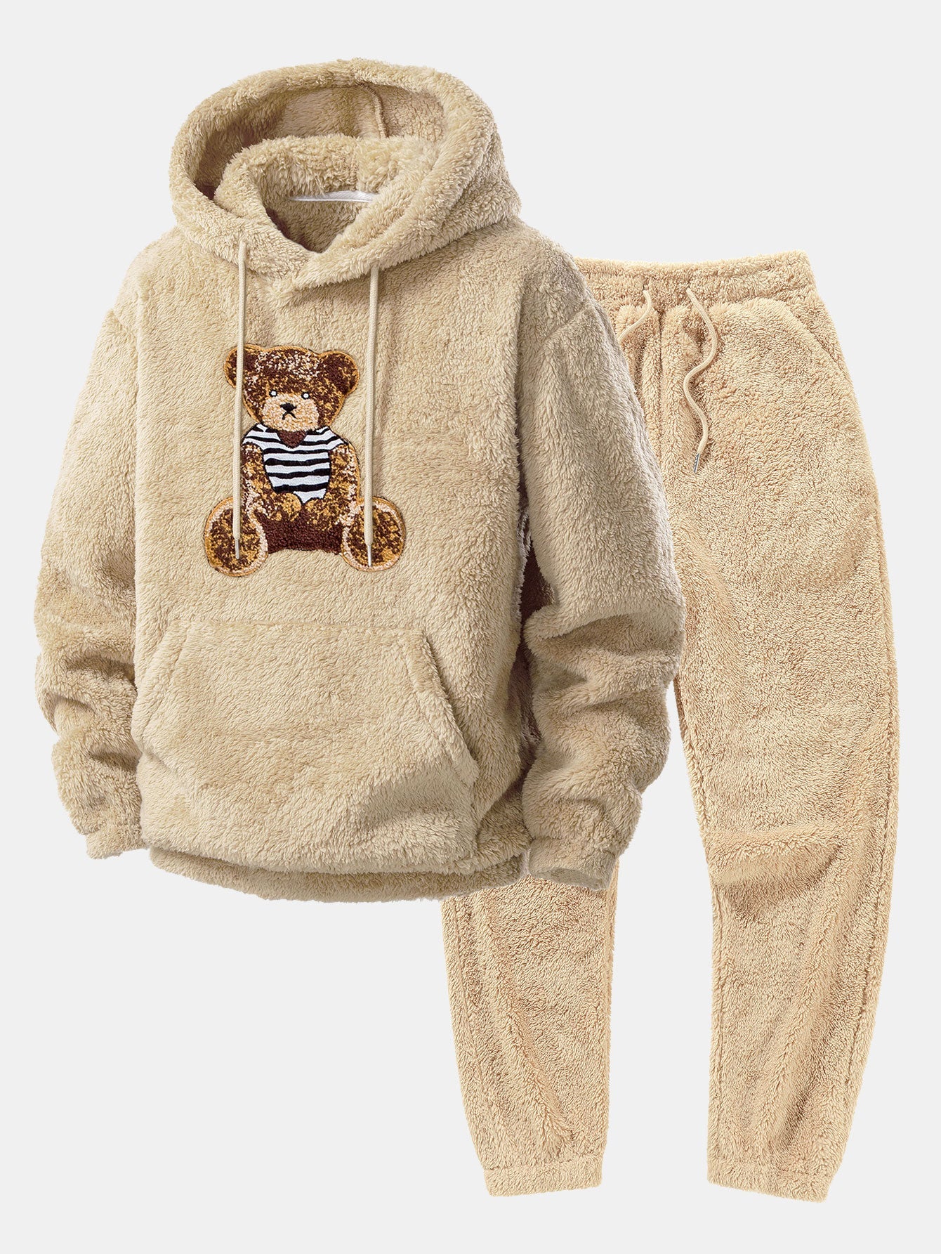 Men’s Plush Teddy Fleece Tracksuit – Relaxed Hoodie and Joggers for Winter Lounging