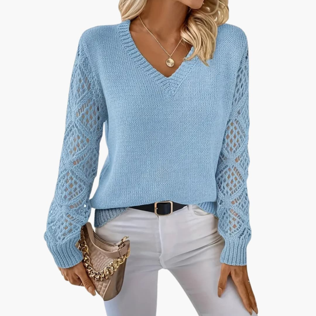 Women’s Knitted V-Neck Jumper Open Sleeve Detail Pullover