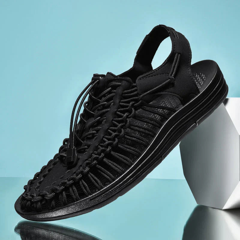 Herre sandaler med lukket tå i mesh, justerbare snørebånd, sommerfodtøj