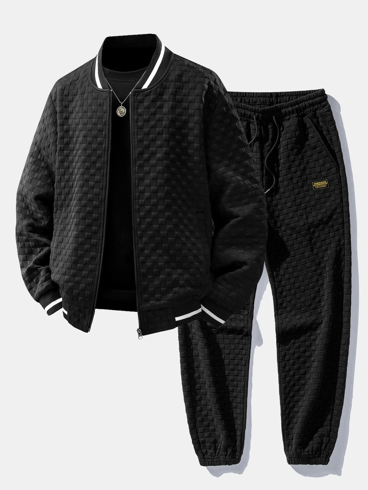 Ensemble blouson bomber jacquard texturé et jogger pour homme - survêtement zippé deux pièces, pour le streetwear décontracté et le quotidien
