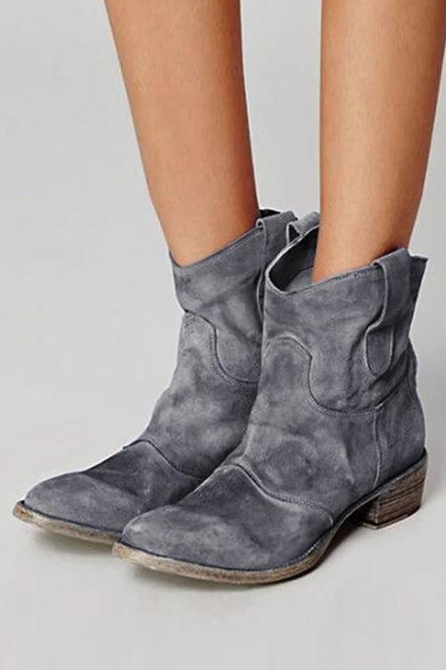 Damskie zamszowe botki kowbojskie za kostkę – vintage’owe buty na niskim obcasie, na jesienne podróże, weekendowe wyjścia, casualowe miejskie stylizacje i codzienne zestawy w stylu western
