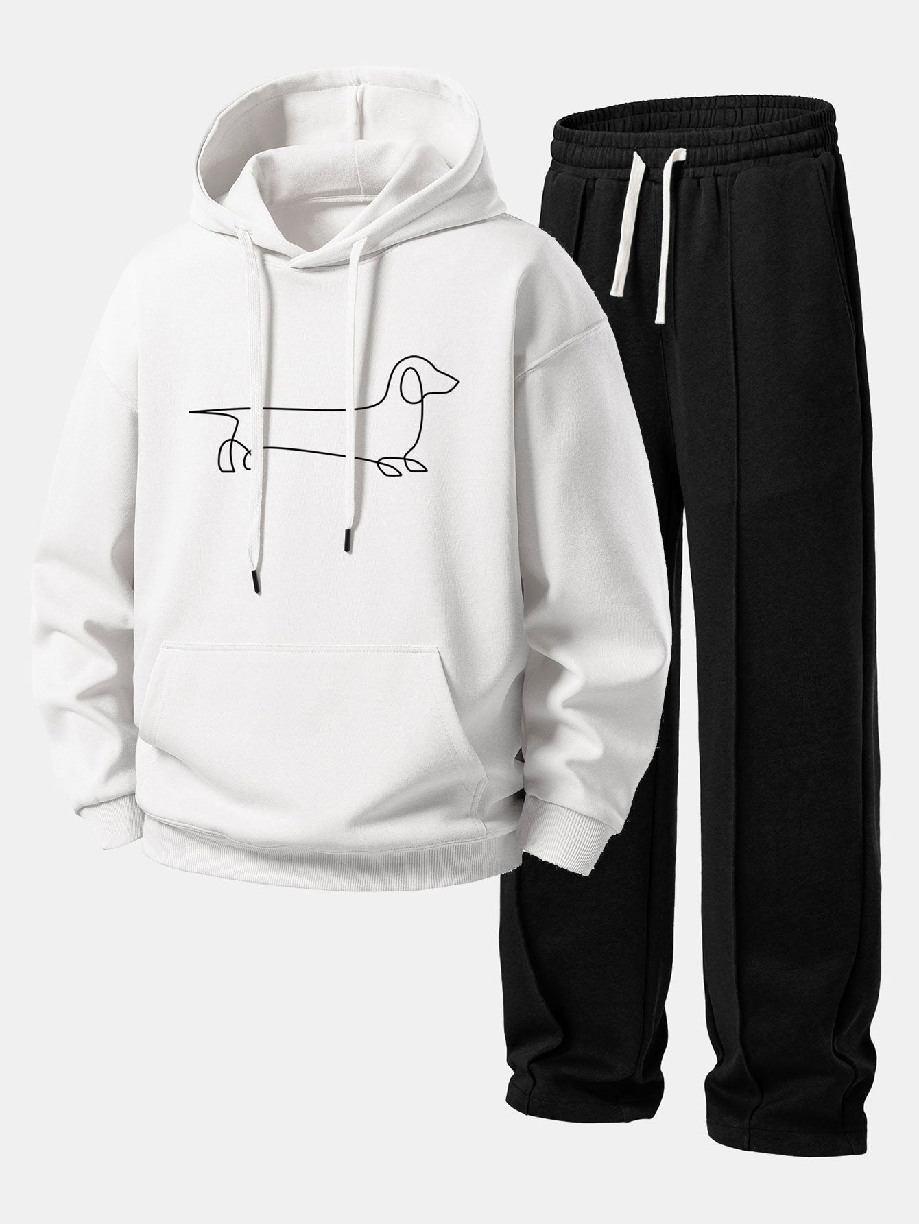 Men’s Relaxed Hoodie Tracksuit – Straight-Leg Pintuck Sweatpants for Casual Streetwear