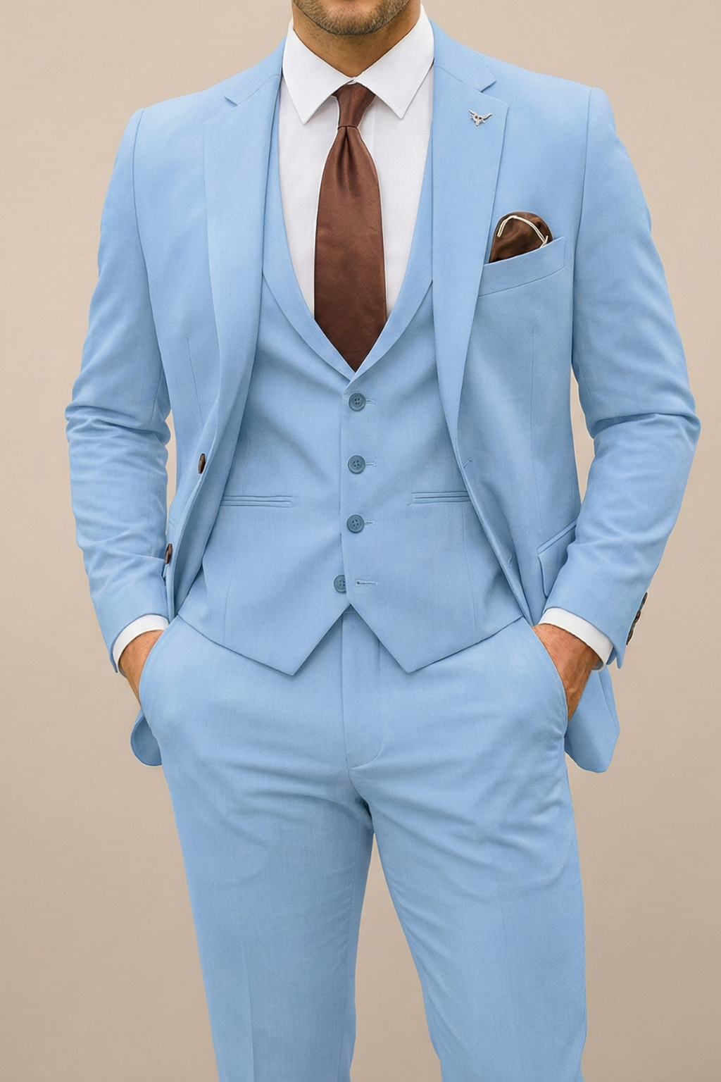 Fato de homem de corte justo com três peças – estilo primaveril elegante para casamentos e negócios