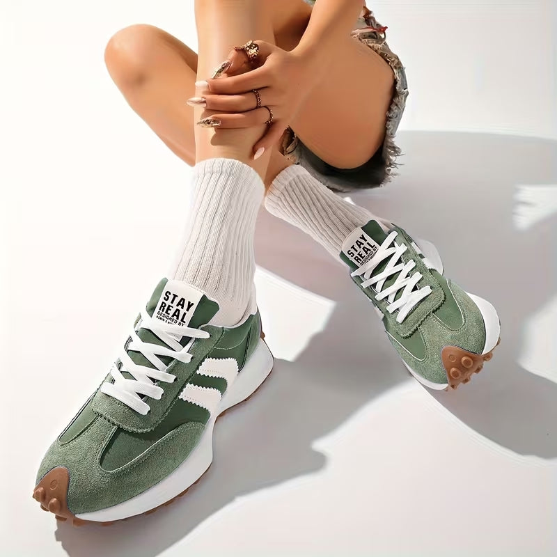 Damskie retro sneakersy na platformie do biegania zamszowe, miejskie trampki