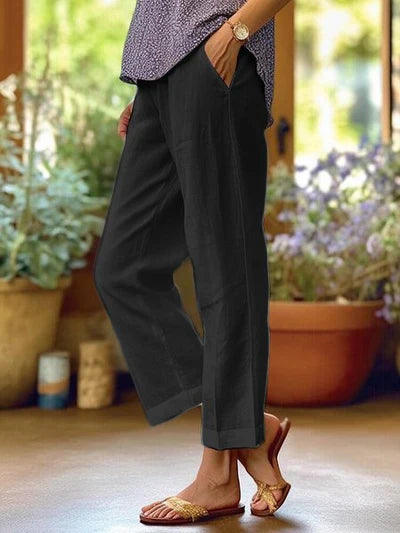 Pantaloni pentru femei din amestec de in, croială largă și lejeră