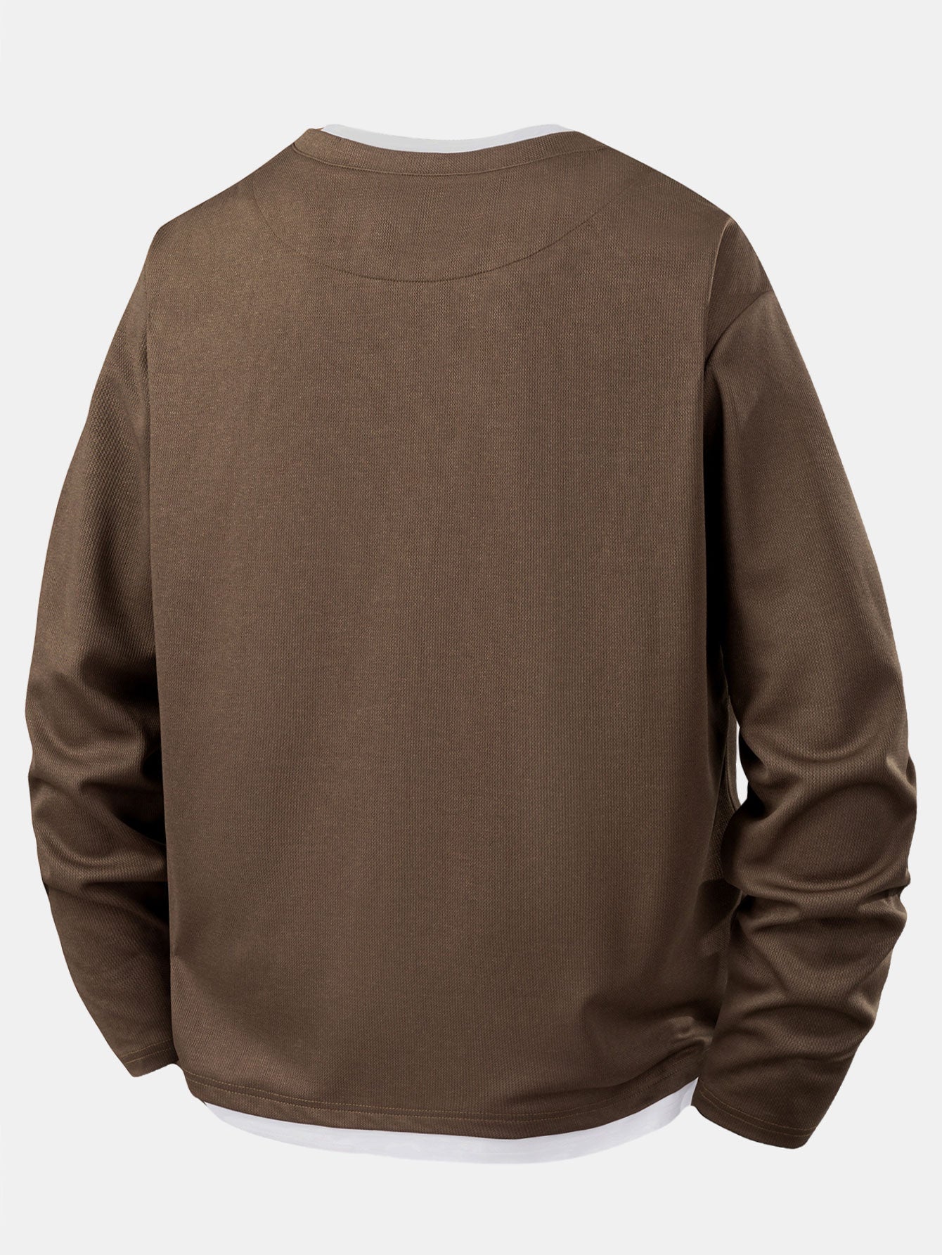 Men’s Layered Notch Neck Long-Sleeve T-Shirt – Relaxed Textured Casual Top