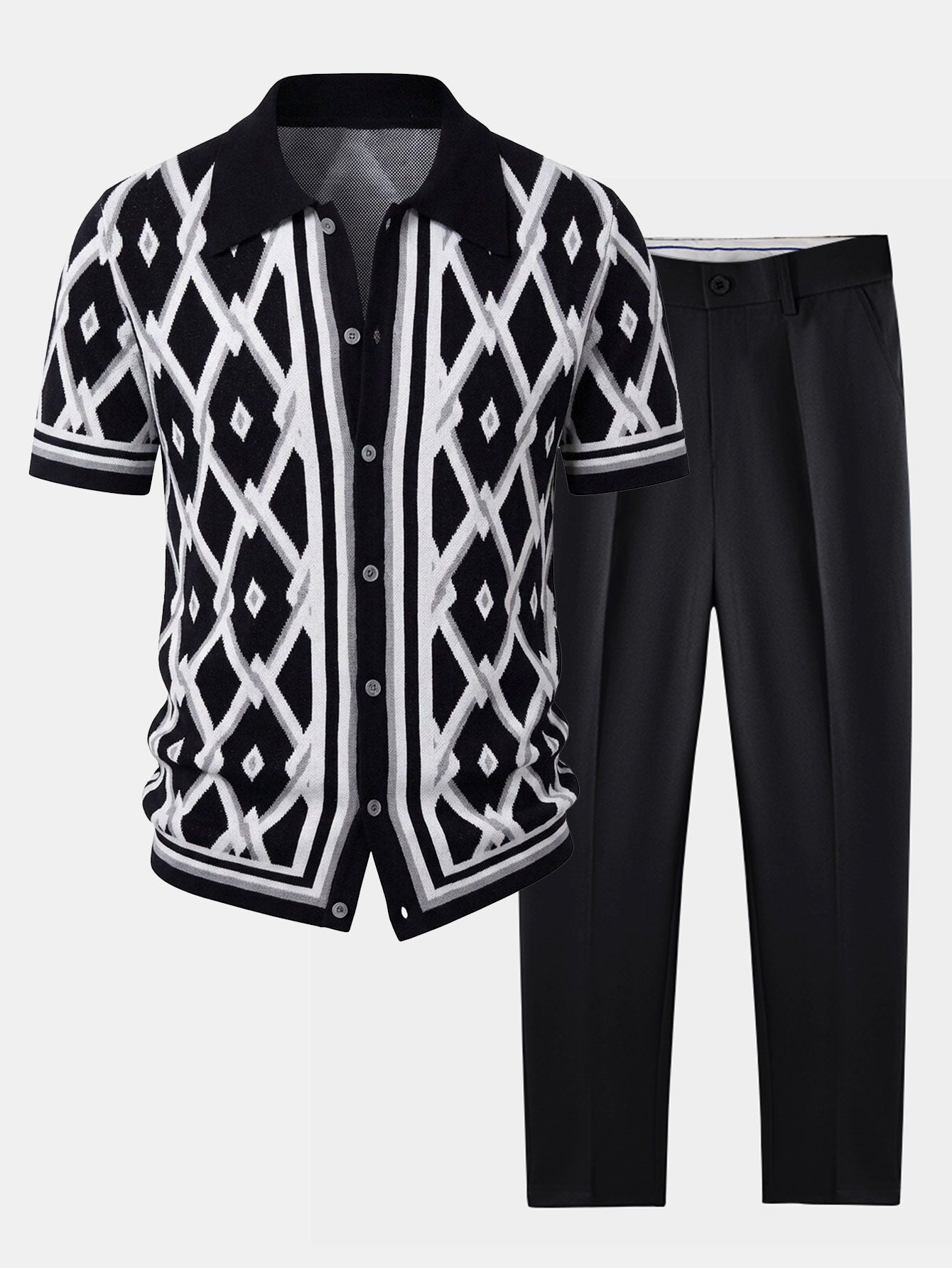 Men’s Viscose Knit Shirt and Tapered Trousers Set – Smart Casual Summer Outfit