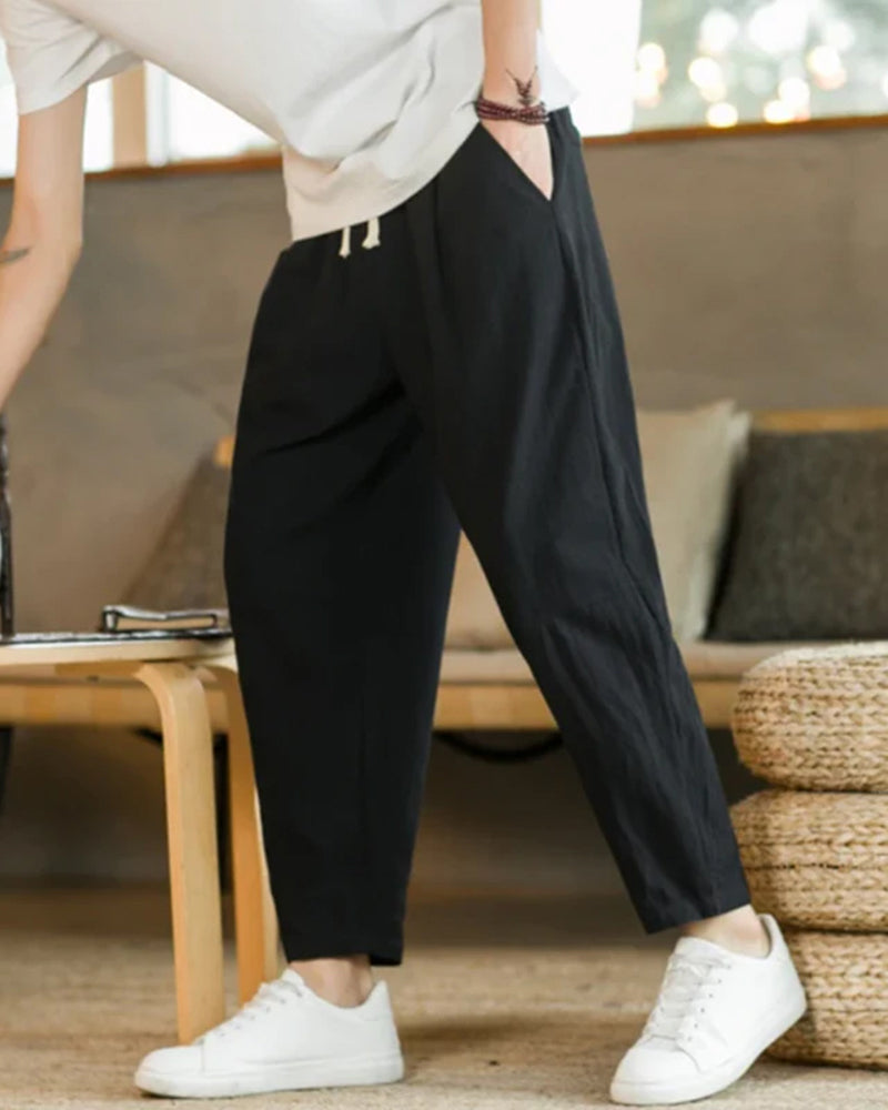 Men’s Relaxed Drawstring Tapered Cotton Trousers