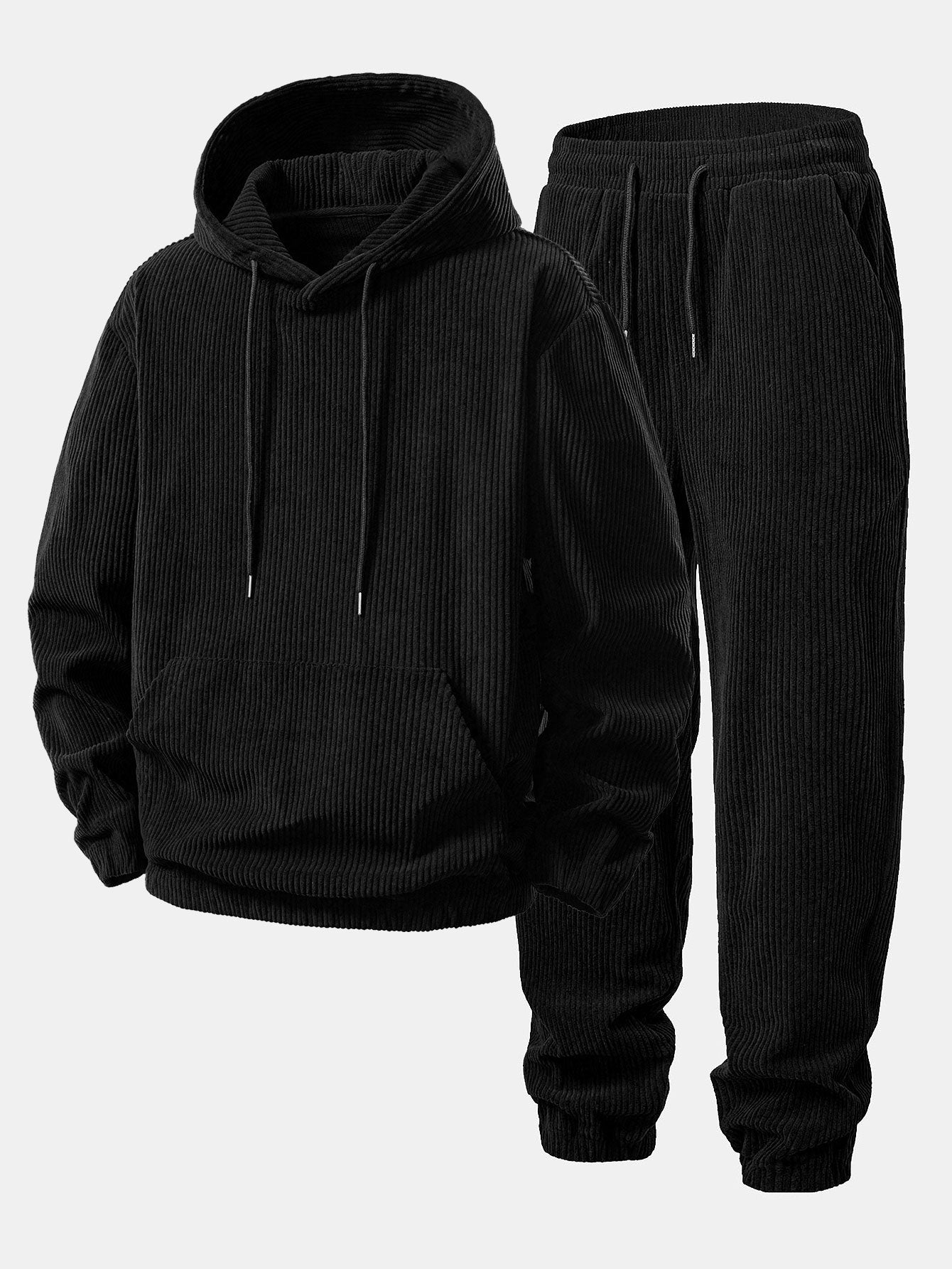Men’s Ribbed Corduroy Tracksuit – Relaxed Hoodie and Tapered Joggers for Autumn Travel