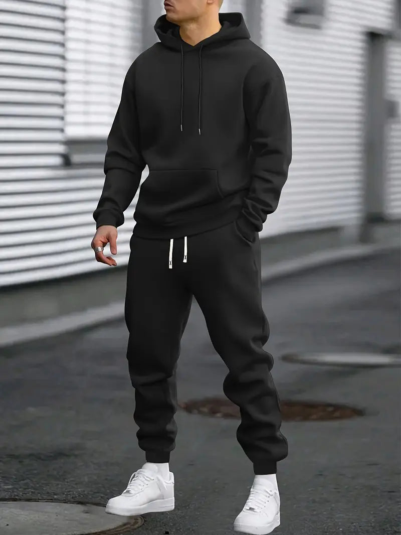 Conjunto de sudadera con capucha y pantalones jogger para hombre – chándal holgado de dos piezas para viajar y disfrutar del tiempo libre