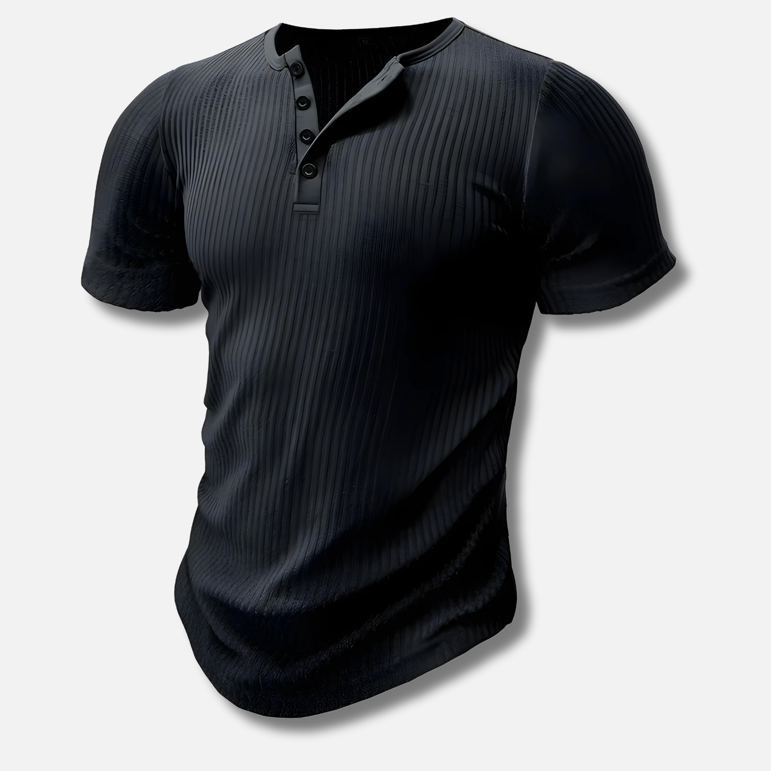 Camiseta Henley de manga corta para hombre, ajustada y con textura acanalada