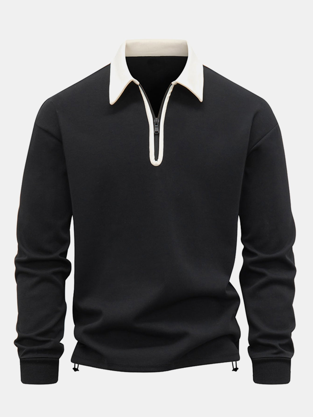 Hanorac bărbătesc cu croială lejeră, fermoar până la jumătate și guler polo – Pulover cu mânecă lungă și guler în contrast, pentru ținute smart casual