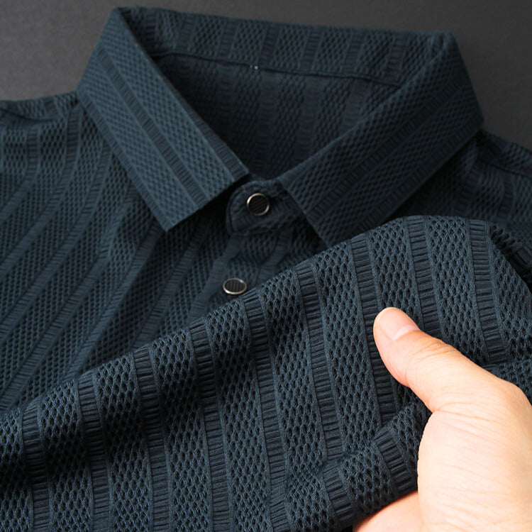 Polo texturé pour homme à manches courtes et col classique - Haut décontracté à coupe droite pour l’été et les tenues élégantes du quotidien
