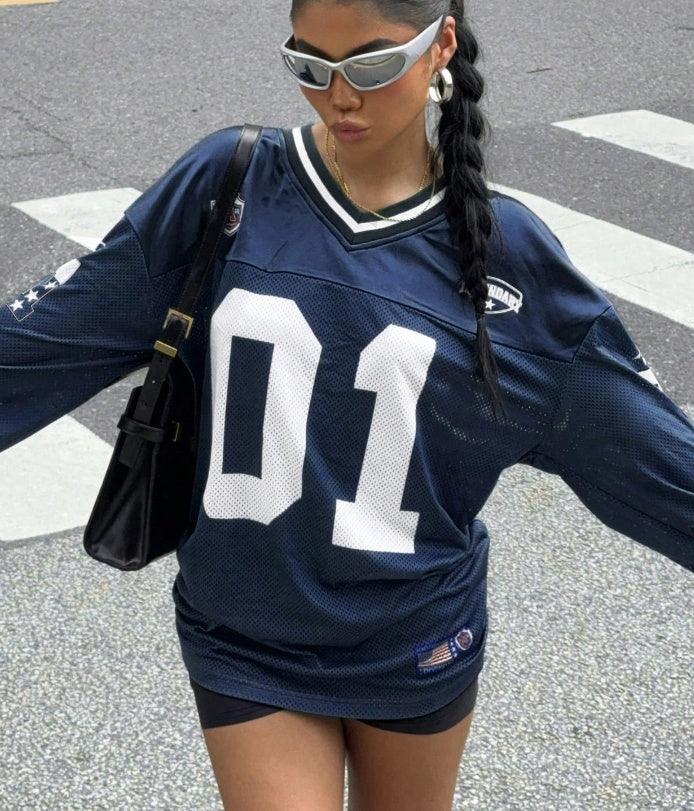 Dámské tričko z dresoviny s dlouhým rukávem, oversized, streetwearový top