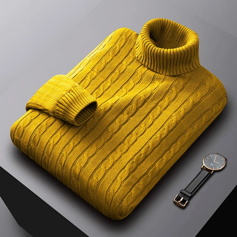 Men’s Cable-Knit Turtleneck Sweater – Warm Textured Layer for Smart Casual Autumn and Winter Wear