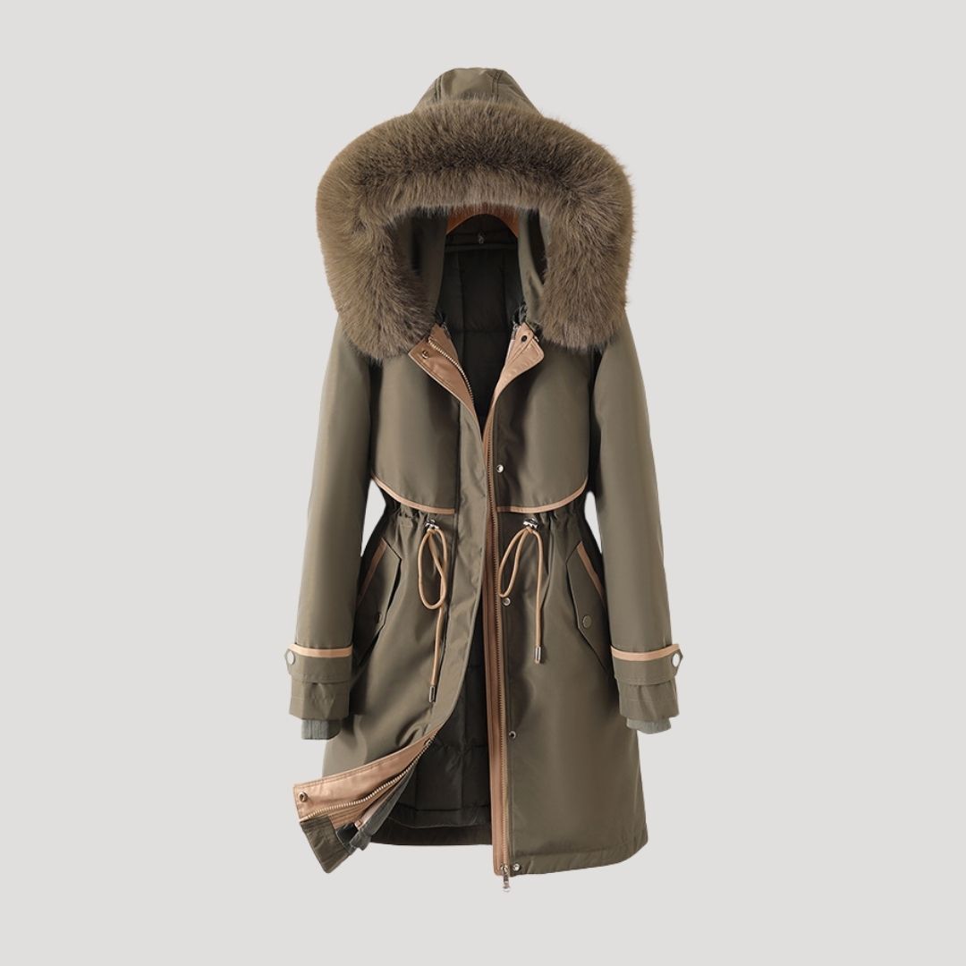 Parka larga para mujer con ribete de pelo sintético desmontable en la capucha - Cintura ajustable con cordón y forro acolchado para combinar en invierno