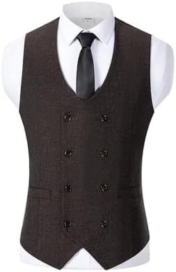 Men’s Double-Breasted Wool Tweed Waistcoat with V-Neck – Vintage Tailored Suit Vest for Weddings and Groomsmen