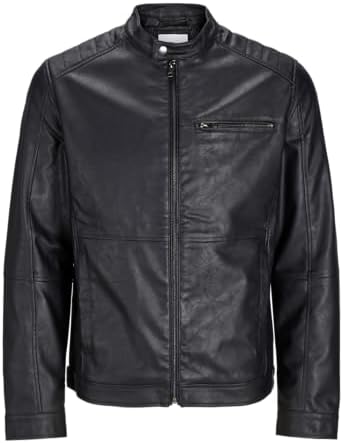 Men’s Panelled Faux-Leather Biker Jacket – Snap-Neck Zip-Front Short Motorcycle Layer with Quilted Shoulder Detailing and Chest Pocket for Autumn Commuting Weekend Travel Casual Evenings and Everyday Urban Wear