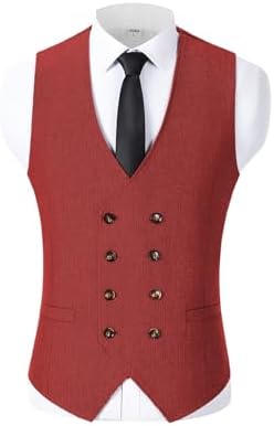 Men’s Double-Breasted Wool Tweed Waistcoat with V-Neck – Vintage Tailored Suit Vest for Weddings and Groomsmen
