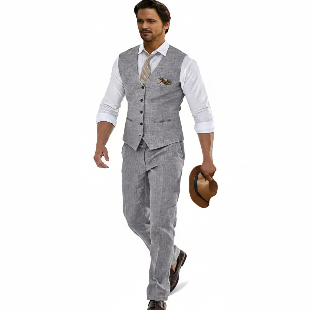 Ensemble gilet et pantalon en lin pour homme – Costume d’été léger pour mariages et événements