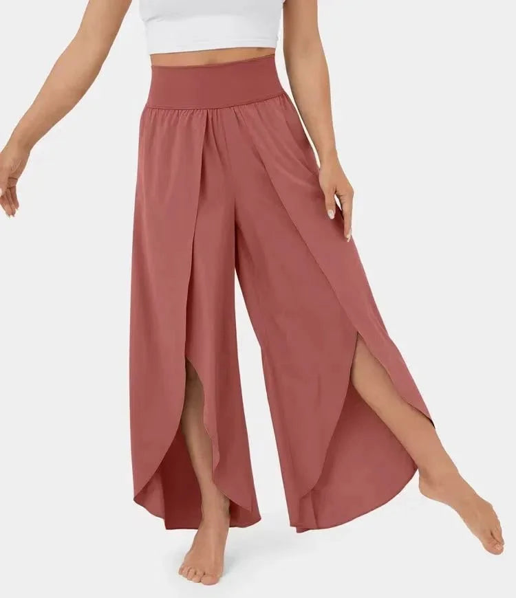 Women’s High-Waist Split-Leg Yoga Trousers – Flowing Wide-Leg Active Style