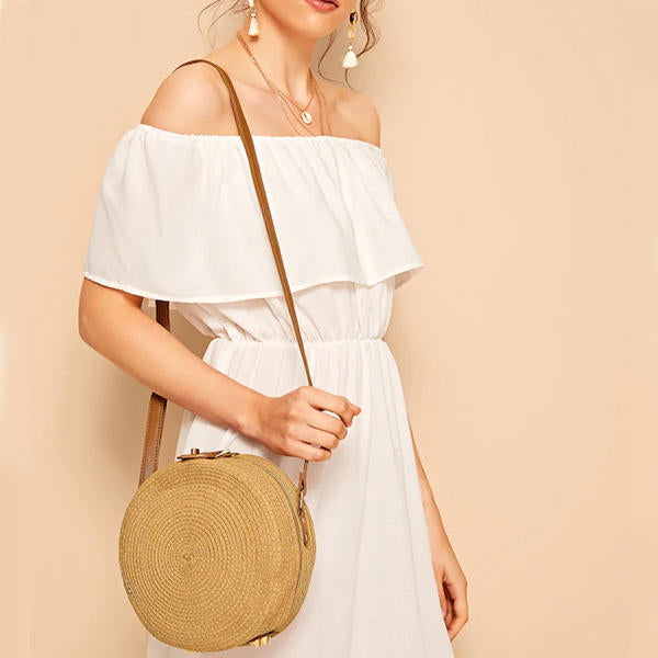 Women’s Woven Straw Crossbody Bag – Round Summer Shoulder Purse with Adjustable Long Strap