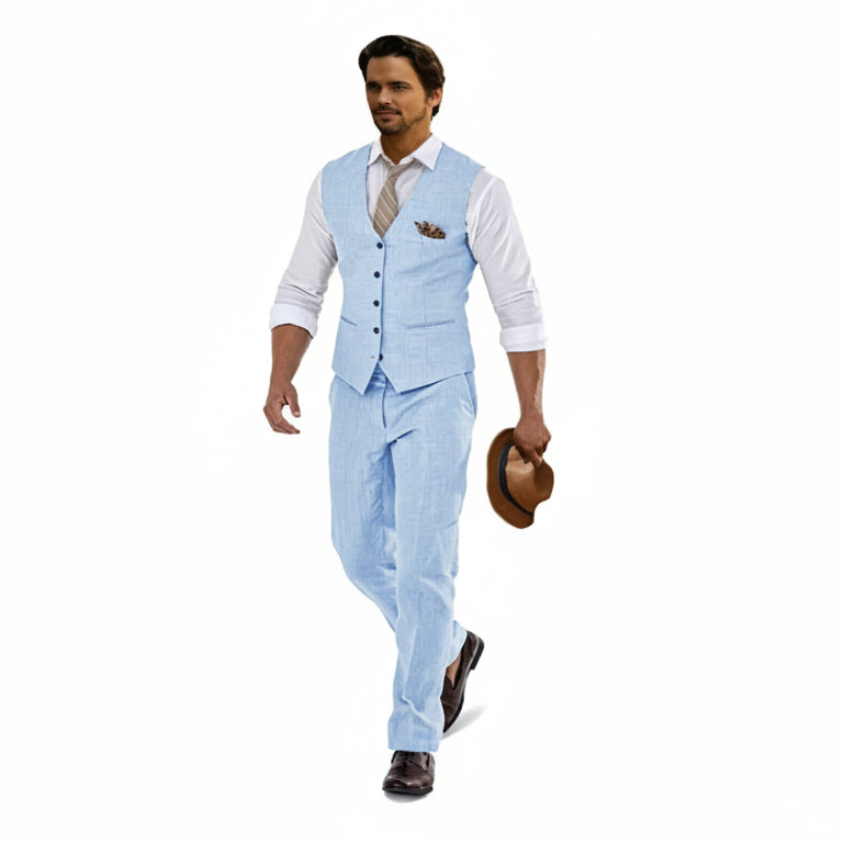 Ensemble gilet et pantalon en lin pour homme – Costume d’été léger pour mariages et événements