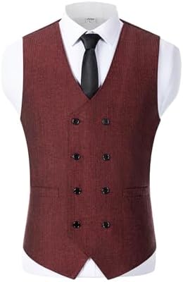 Men’s Double-Breasted Wool Tweed Waistcoat with V-Neck – Vintage Tailored Suit Vest for Weddings and Groomsmen