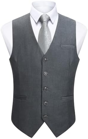 Chaleco formal liso para hombre con cuello en V y bolsillos de ribete - Chaleco de traje clásico con botones para bodas y vestimenta de negocios
