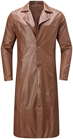 Gabardina de imitación de cuero para hombre con solapas de muesca - Prenda exterior larga vintage con botones para combinar a capas a diario