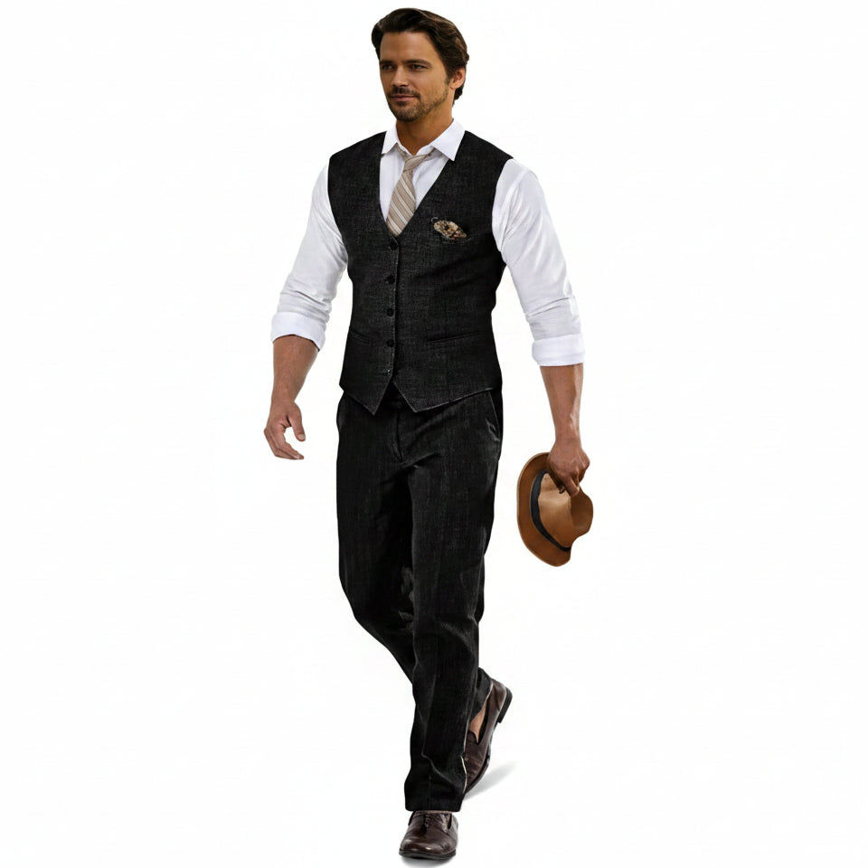 Ensemble gilet et pantalon en lin pour homme – Costume d’été léger pour mariages et événements