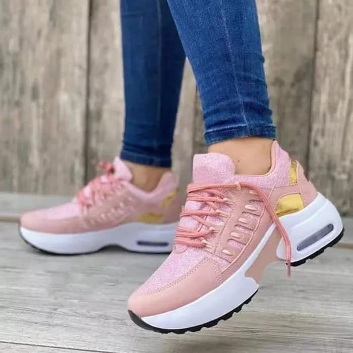 Atmungsaktive Damen-Sneaker zum Gehen mit Luftpolsterung – bequeme Schnürsneaker aus Mesh mit gepolsterter Sohle für Arbeit, Reisen und den Alltag