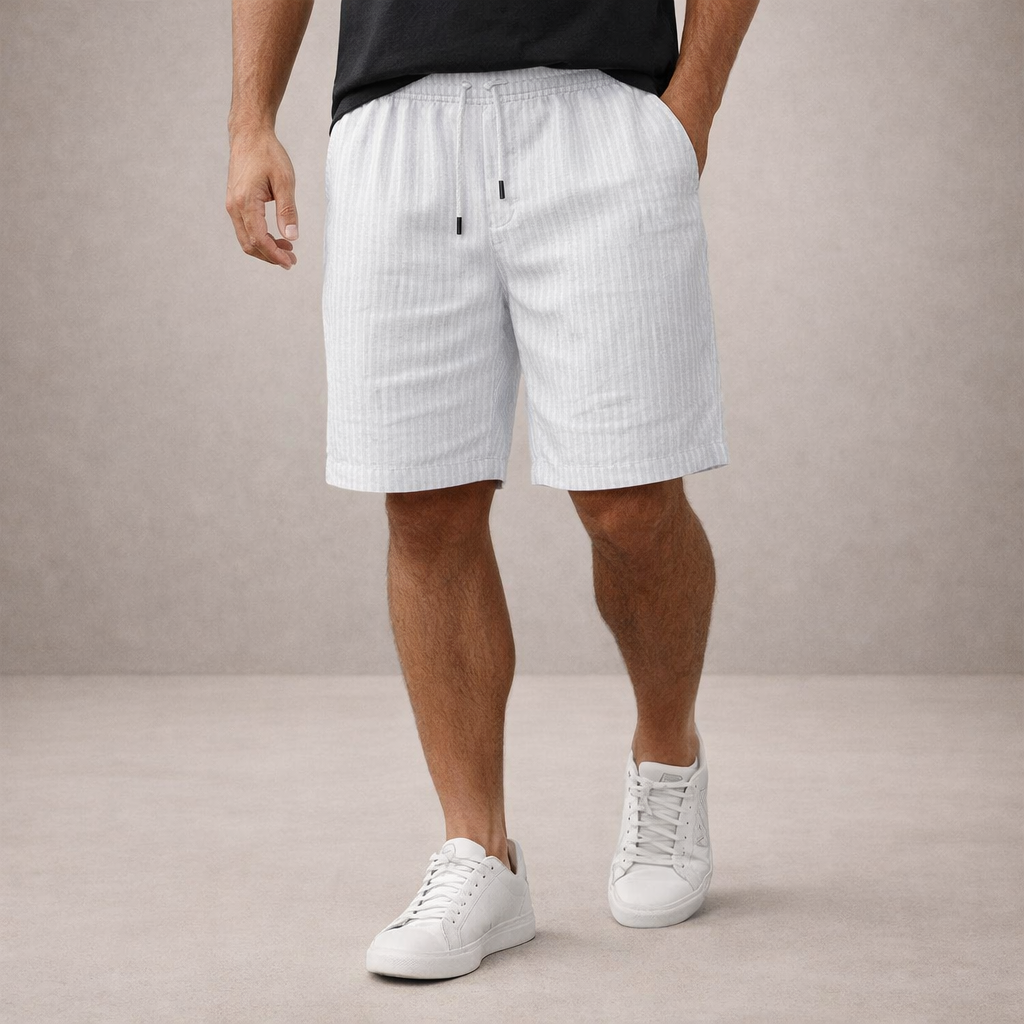 Pantaloni scurți de vară pentru bărbați din in, cu șnur, croială casual și lejeră