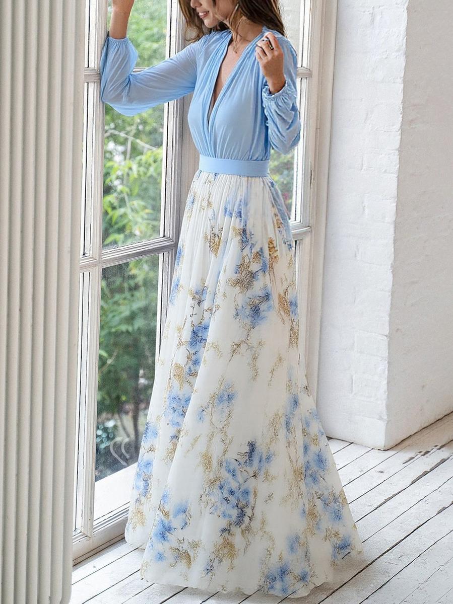 Rochie maxi imprimată pentru femei – rochie lungă cu mâneci lejere, pentru nunți și evenimente de vară